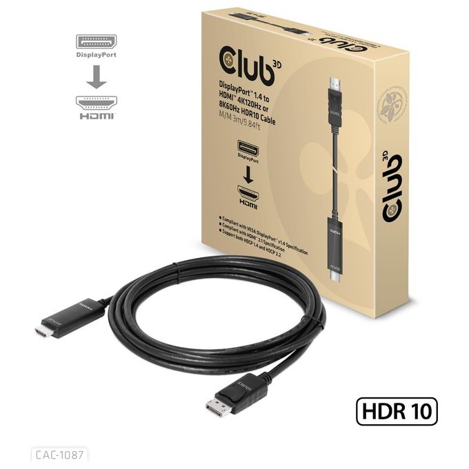 Club3d Cac-1087 Cavo e Adattatore Video 3mt DisplayPort Hdmi Nero