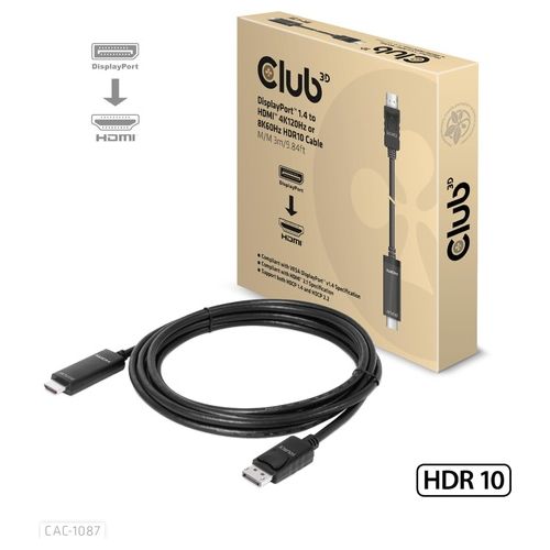 Club3d Cac-1087 Cavo e Adattatore Video 3mt DisplayPort Hdmi Nero