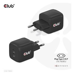 Club3d Caricabatterie per Dispositivi Mobili 2xUsb Type-C 45W