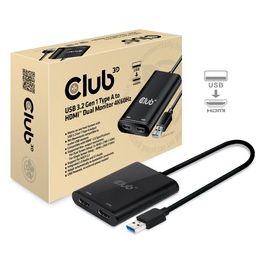 Club3D Sense Vision Splitter Video USB3.1 a 2 Hdmi 2.0 Dual Monitor 4K 60Hz Nero