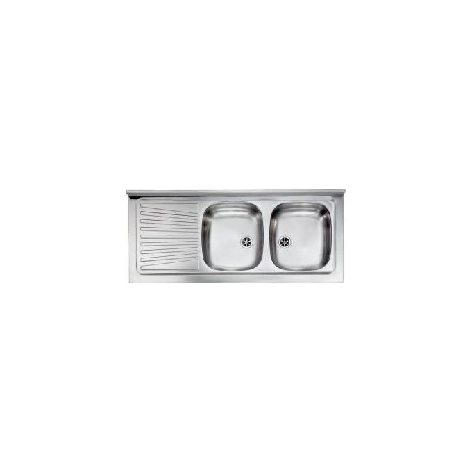 Image of CM 031037DCSSX Serie Mondial IX Mondial Lavello Acciaio inox prelucidato da incasso Appoggio Gocciolatoio a Sinistra 2 Vasche 120X50cm