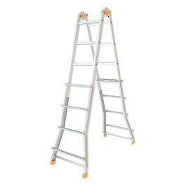 Scala PRATIC 4+4 In Acciaio/Alluminio Altezza Massima 3,7 M Gradini Zigrinati Piedini Antisdrucciolevoli