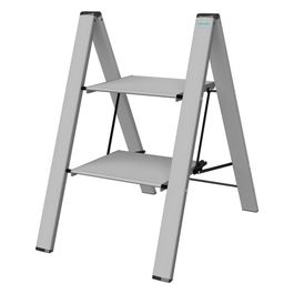 Sgabello Scala LEONARDO 2 gradini in alluminio anodizzato,ultrasottile,ultrapiatto,Silver, portata max 150kg EN14183 MADE IN ITALY