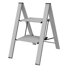 Sgabello Scala LEONARDO 2 gradini in alluminio anodizzato,ultrasottile,ultrapiatto,nero portata max 150kg EN14183 MADE IN ITALY