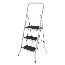 Sgabello Scala SECURITY 3 gradini in alluminio con manico e blocco di sicurezza gradini con tappetino in gomma antiscivolo portata max 150kg EN 14183 MADE IN ITALY