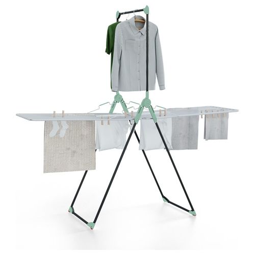 Stendibiancheria Titano con portabiti porta 15 kg di biancheria e 20 metri di stenditura con ruote e griglie in acciaio inox