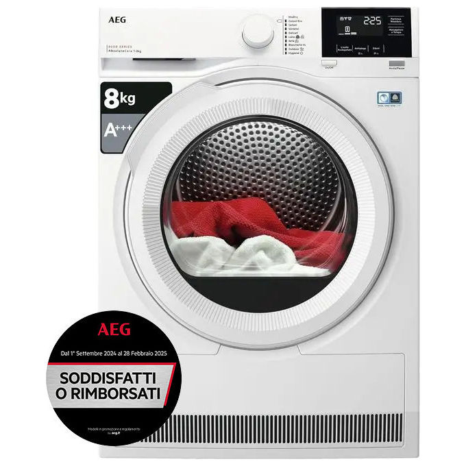 [ComeNuovo] AEG TR8G83GW Serie 8000 AbsoluteCare Asciugatrice a Pompa di Calore Classe energetica A+++ Capacita' di Carico 8 Kg Motore Inverter Cesto ProTex XXL