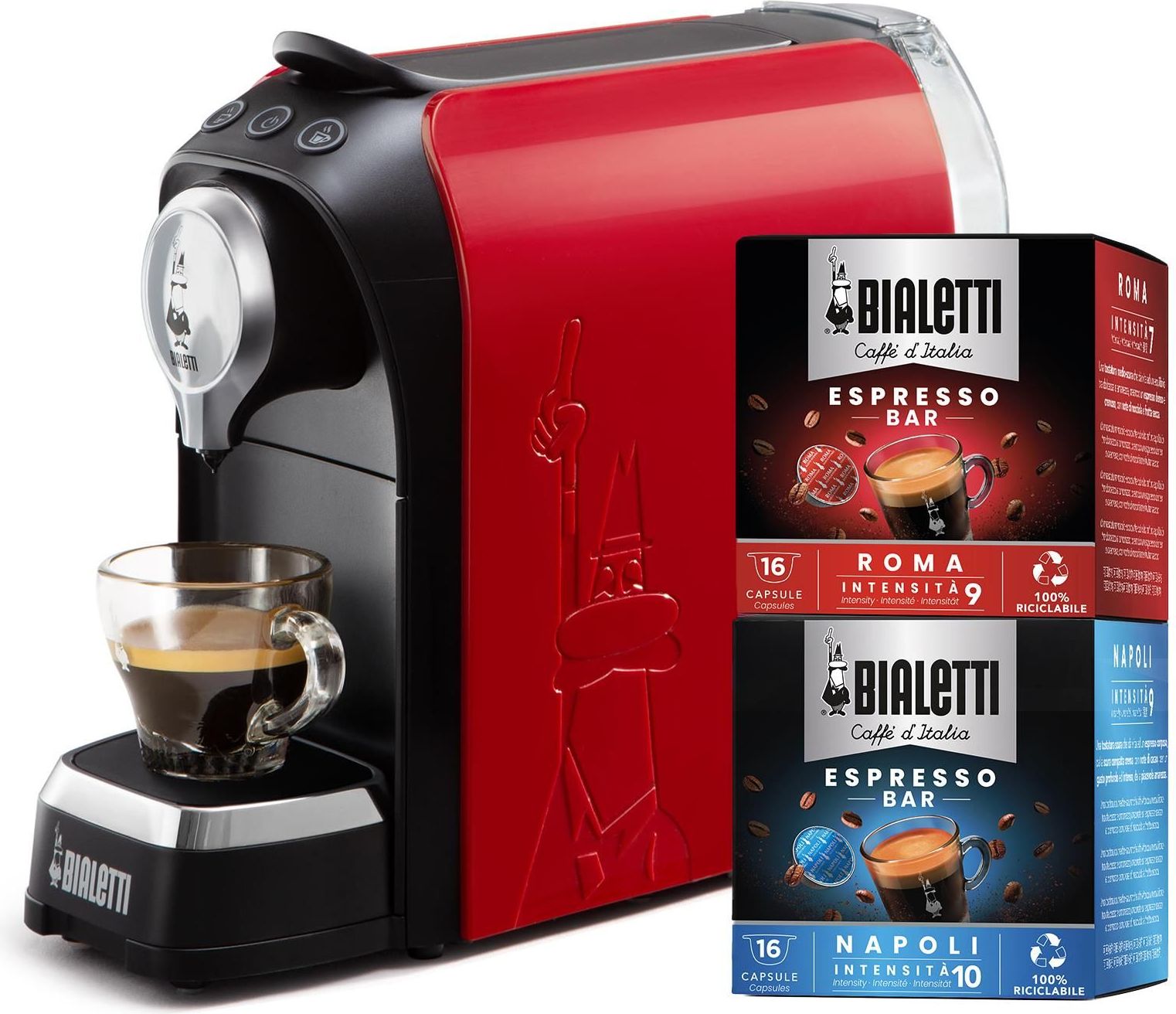 [ComeNuovo] Bialetti Elettrico Macchina Caffe' Espresso Per Capsule In Alluminio Incluse 32 Capsule Rosso