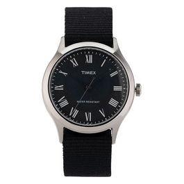 [ComeNuovo] Timex Orologio al quarzo WHITNEY AVENUE quadrante in acciaio 35 MM case colore acciaio - quadrante nero cinturino in tessuto Nero 18 MM resistente all'acqua fino a 50 M di profondita