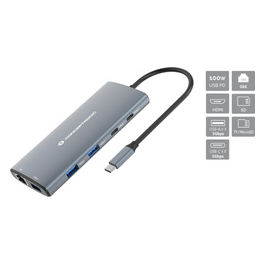 DONN06G Hub USB 10 in 1 USB 3.2 Gen 1 Type-C 4K HDMI Ethernet Grigio