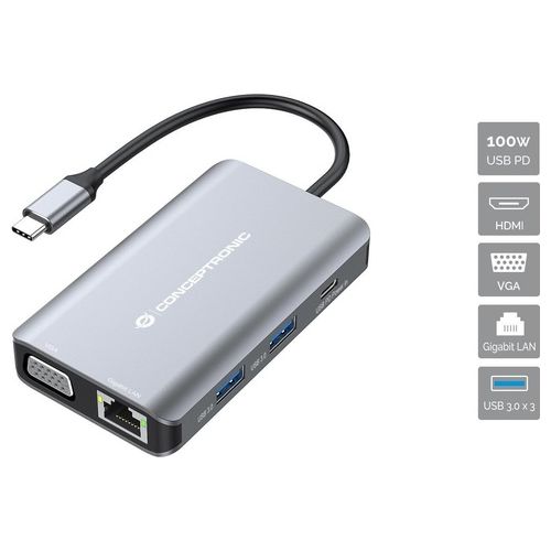 DONN21G Replicatore di Porte e Docking Station per Laptop Cablato USB 3.2 Gen 1 Type-C Grigio