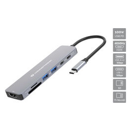 DONN28G Hub USB 3.2 Type-C 5 Porte 4K 100W Grigio Alluminio Lettore SD