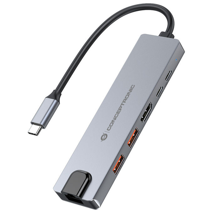 Conceptronic DONN29G Docking Station USB-C 3.2 Gen2 HDMI 4K Ethernet LAN Grigio Alluminio