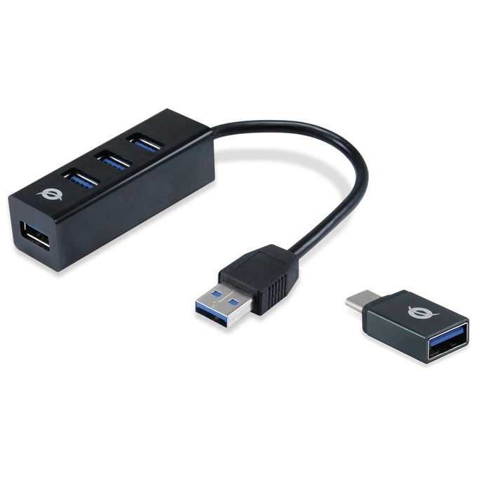 Conceptronic HUBBIES04B Hub di Interfaccia Usb 3.2 Gen 1 Type-A 5000Mbit/s Nero