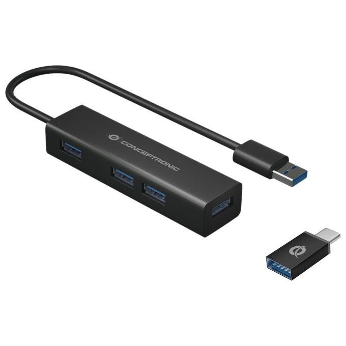 Conceptronic HUBBIES06B Hub di Interfaccia Usb 3.2 Gen 1 Type-A 5000Mbit/s Nero