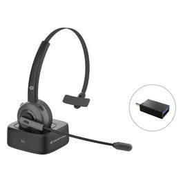 Conceptronic POLONA03BD Cuffia Wireless a Padiglione Ufficio Bluetooth Base di Ricarica Nero