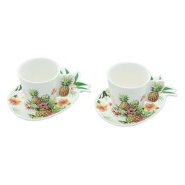 Confezione 6 Tazzine da Caffe' con Piattino Ananas New Bone China