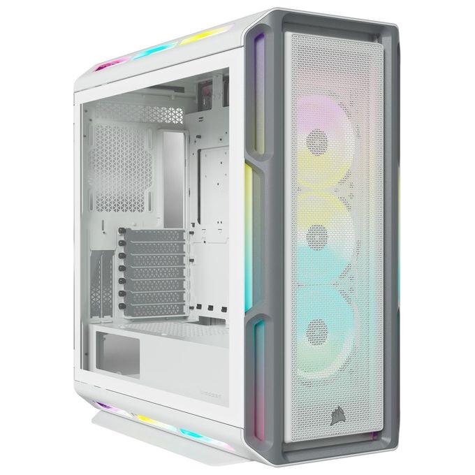 Corsair iCUE 5000T RGB, case Mid Tower ATX, 208 LED RGB gestibili singolarmente, spazio per più radiatori da 360mm, cablaggi facilitati, 3 ventole LL120 RGB e Commander CORE XT inclusi, bianco