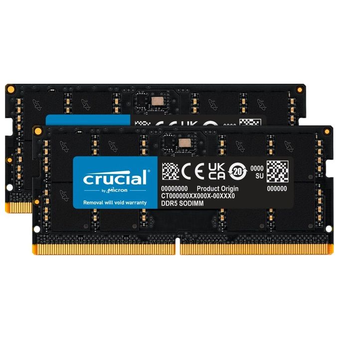 Crucial CT2K32G56C46S5 Memoria Ram DDR5-5600 Set 64Gb 2x32Gb SODIMM CL46 (16Gbit)
