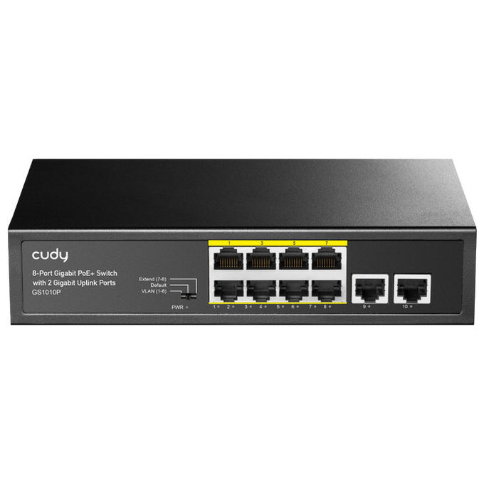 Cudy GS1010P Switch Ethernet Gigabit 10 porte 8 PoE+ 120W Nero Montaggio Parete