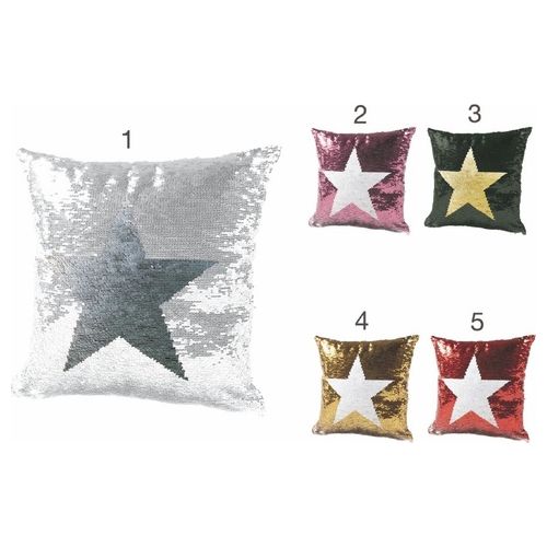 Cuscino arredo 40x40 cm con paillettes, decoro stella, sfoderabile con zip