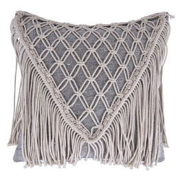 Cuscino arredo frange intrecciate 45x45 cm in cotone, Macrame'