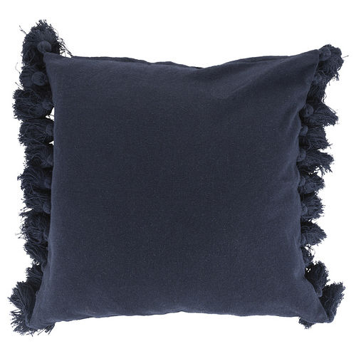 Cuscino arredo con nappine laterali Macrame' 44,5x44,5 cm in cotone, blu