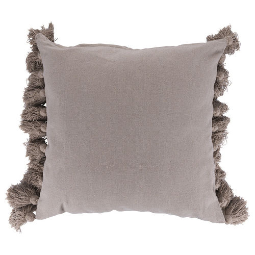 Cuscino arredo con nappine laterali Macrame' 44,5x44,5 cm in cotone, beige