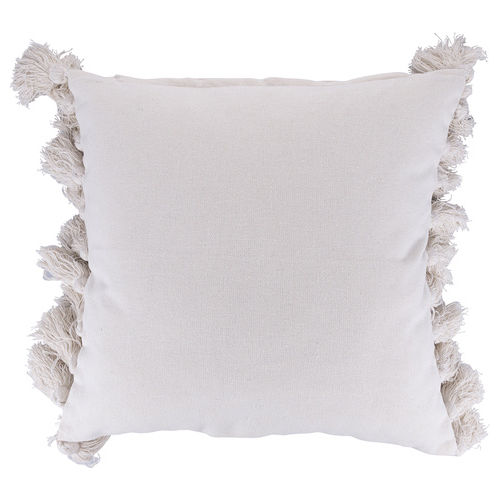 Cuscino arredo con nappine laterali Macrame' 44,5x44,5 cm in cotone, bianco