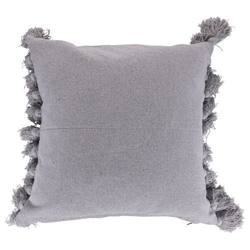 Cuscino arredo con nappine laterali Macrame' 44,5x44,5 cm in cotone, grigio chiaro