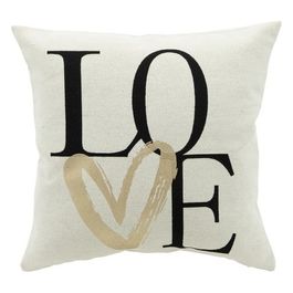 Cuscino da Arredo Sfoderabile con Decorazione Love 70% Poliestere e 30% Cotone 45X45 cm Bianco, Nero e Oro