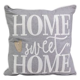 Cuscino da Arredo Sfoderabile con Decorazione Sweet Home 70% Poliestere e 30% Lino 45X45 cm Grigio