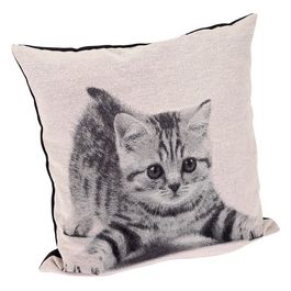 Cuscino da Arredo Sfoderabile con Decorazione Funny Cat 70% Poliestere e 30% Cotone 45X45 cm Bianco e Nero