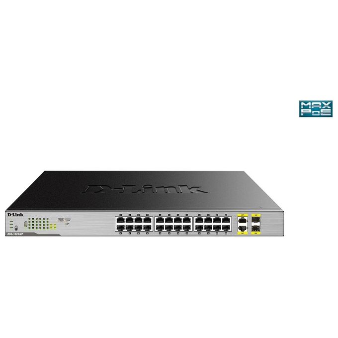 D-Link DGS 1026MP Switch unmanaged 24 x 10-100-1000 (PoE) + 2 x combo Gigabit SFP desktop, montabile su rack PoE