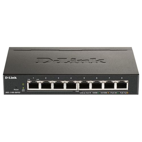 D-Link DGS-1100-08PV2 Switch 8 Porte Gestito L2/l3 Gigabit Ethernet 10/100/1000 Supporto Power Over Ethernet (Poe) Nero