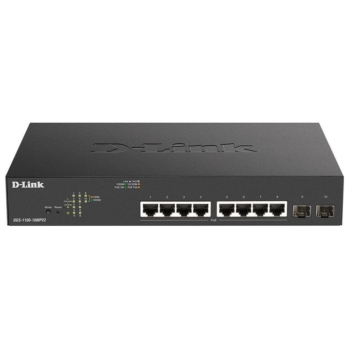 D-Link DGS-1100-10MPV2 Switch di Rete Gestito Gigabit Ethernet 10/100/1000 Supporto Power over Ethernet 1U Nero