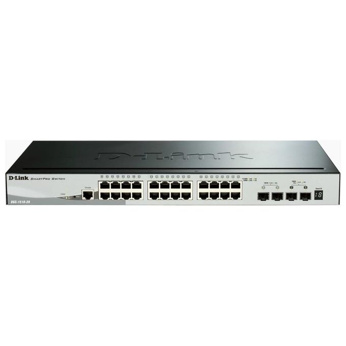 D-Link DGS-1510-28X-E Switch Smart Managed Gigabit Staccabile da 28 Porte Nero-Grigio