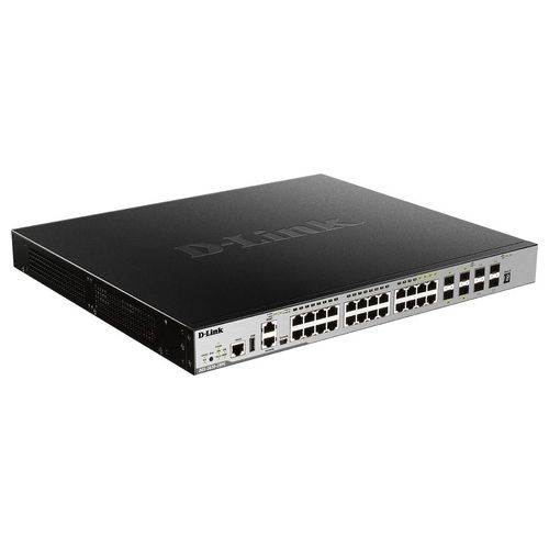 D-Link DGS 3630-28PC Switch L3 gestito 20 x 10/100/1000 (PoE+) + 4 x combo Gigabit SFP + 4 x 10 Gigabit SFP+ montabile su rack PoE+ (370 W)