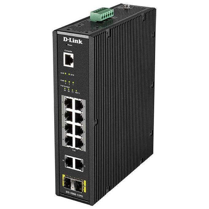 D-Link DIS-200G-12PS Switch Industriale di 12 Porte 10 Gigabit 8 di Cui Poe 240 W