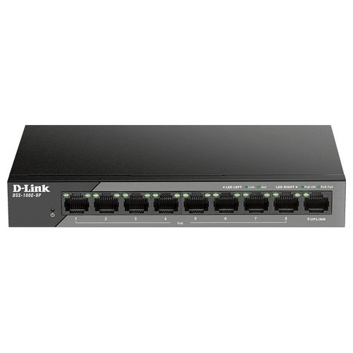 D-Link DSS-100E-9P Switch di Rete Non Gestito Fast Ethernet 10/100 Supporto Power over Ethernet Nero