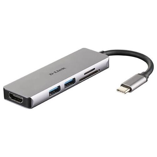 D-Link DUB-M530 - Hub USB di Tipo C, 5 in 1, Adattatore USB C con HDMI 4K e 1080p, 2 Porte USB 3.0/USB 2.0, Lettore di Schede SD e microSD SDHC e SDXC