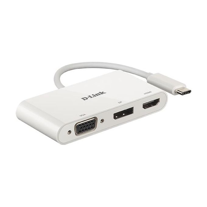 D-Link DUB-V310 Adattatore USB tipo C a HDMI, VGA e Display Port, 3 in 1, HDMI 4K e 1080p, 3 Uscite Simultanee, Compatibile con Windows e Mac