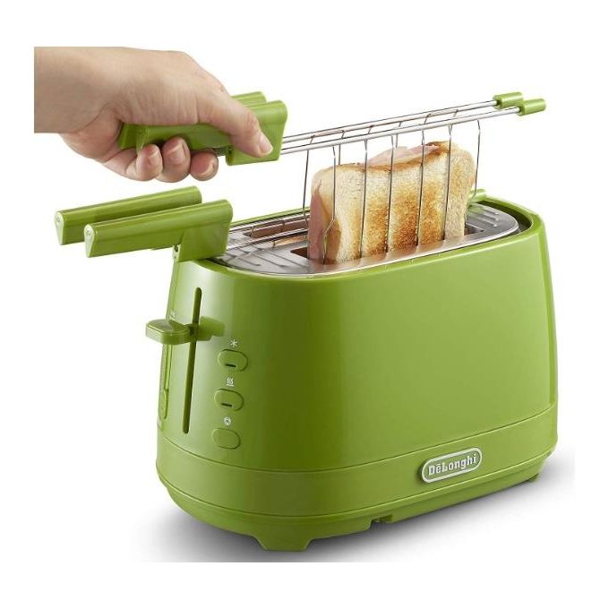 De'Longhi CTLAP2203.GR Tostapane 2 Fette con Pinze 550 W 6 Livelli di Tostatura Vassoio Raccoglibriciole colore Verde