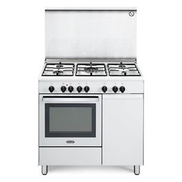 De Longhi DEMW 96 B5 ED Linea Design Cucina a Gas Libera Installazione Forno Elettrico 5 Fuochi Classe energetica A Bruciatore Tripla Corona Contaminuti Piedoni Regolabili 8 Funzioni 90 cm Bianco