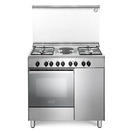 De Longhi DEMX 96 B42 ED Linea Design Cucina a Gas Libera Installazione Forno Elettrico 4 Fuochi + 2 Piastre Elettriche Classe energetica A Bruciatore Tripla Corona Cassetto Scaldavivande 8 Funzioni 90 cm Acciaio Inox