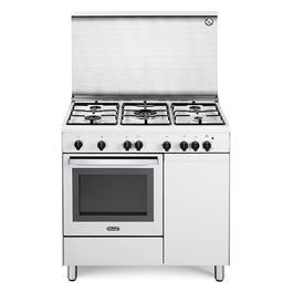 De Longhi DGW 96 B5 Linea Design Cucina a Gas Libera Installazione Forno a Gas Statico 5 Fuochi Classe energetica A Bruciatore Tripla Corona Cassetto Scaldavivande 3 Funzioni 90 cm Bianco