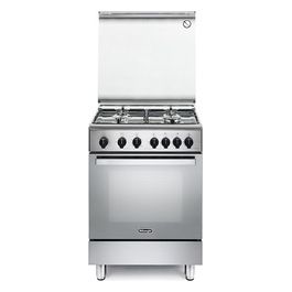 De Longhi DGX 64 Linea Design Cucina a Gas Libera Installazione Forno a Gas Statico 4 Fuochi Classe energetica A+ Contaminuti Grill Elettrico 3 Funzioni 60 cm Acciaio Inox