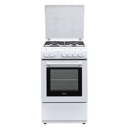 De Longhi DL554EW Cucina a Gas 4 Fuochi Forno Elettrico con Grill Larghezza x Profondità 50x50 cm con Coperchio colore Bianco