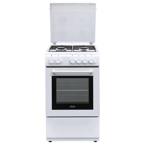 De Longhi DL554EW Cucina a Gas 4 Fuochi Forno Elettrico con Grill Larghezza x Profondità 50x50 cm con Coperchio colore Bianco