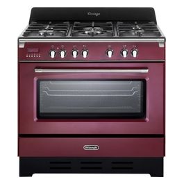 De Longhi MEM 965 RA ED Linea MasterCook Cucina a Gas Libera Installazione Forno Elettrico 5 Fuochi Griglie in Ghisa Classe energetica A Bruciatore Tripla Corona Programmatore Elettronico 8 Funzioni 90 cm Bordeaux